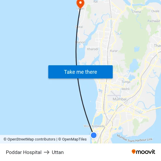 Poddar Hospital to Uttan map