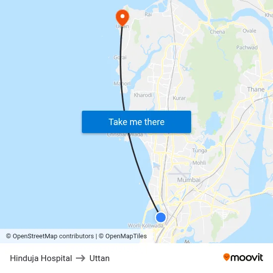 Hinduja Hospital to Uttan map