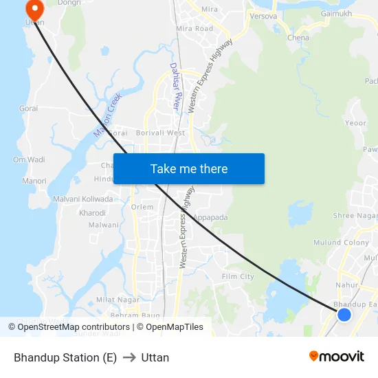 Bhandup Station (E) to Uttan map