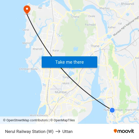 Nerul Railway Station (W) to Uttan map