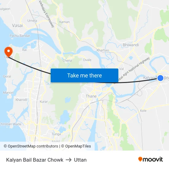 Bail Bazar Chowk (Kalyan) to Uttan map