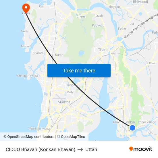 CIDCO Bhavan (Konkan Bhavan) to Uttan map