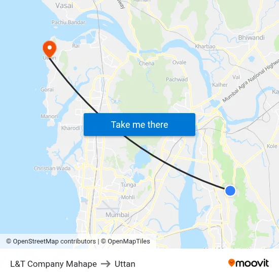 L&T Company Mahape to Uttan map
