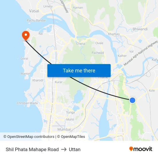 Shil Phata Mahape Road to Uttan map