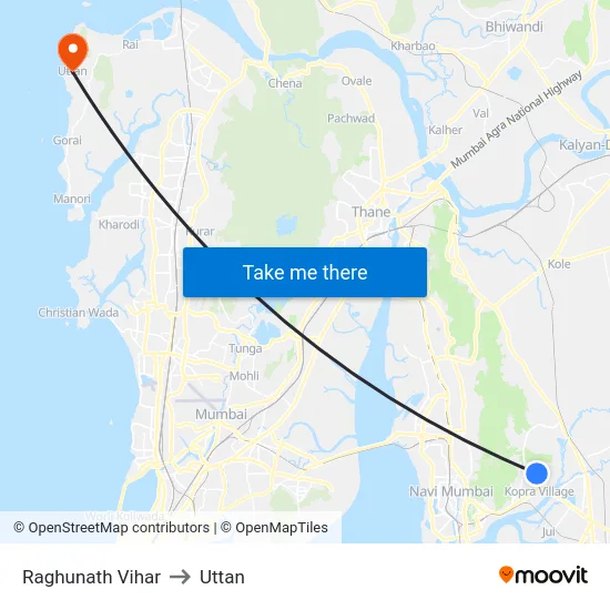 Raghunath Vihar to Uttan map