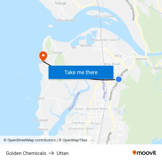 Golden Chemicals to Uttan map