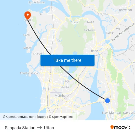Sanpada Station to Uttan map