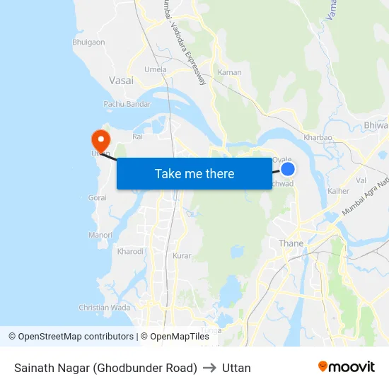 Sainath Nagar (Ghodbunder Road) to Uttan map
