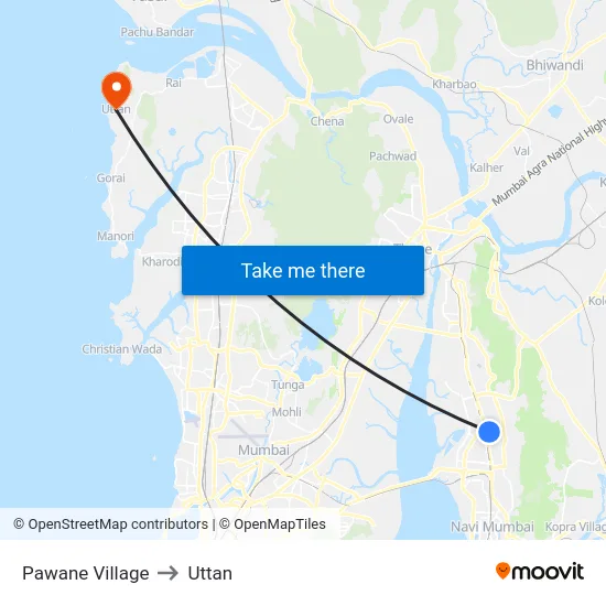 Pawane Village to Uttan map