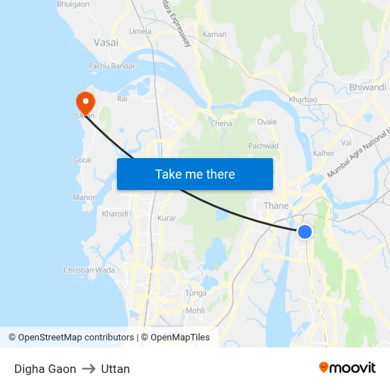 Digha Gaon to Uttan map