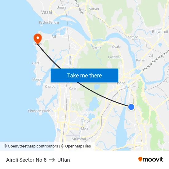 Airoli Sector No.8 to Uttan map