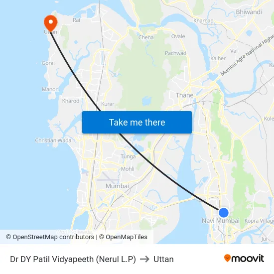 Dr DY Patil Vidyapeeth (Nerul L.P) to Uttan map