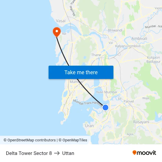 Delta Tower Sector 8 to Uttan map
