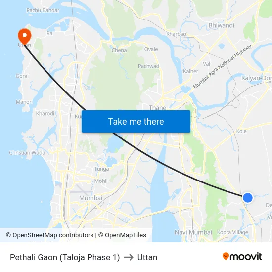 Pethali Gaon (Taloja Phase 1) to Uttan map