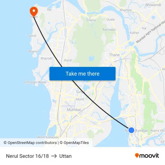 Nerul Sector 16/18 to Uttan map