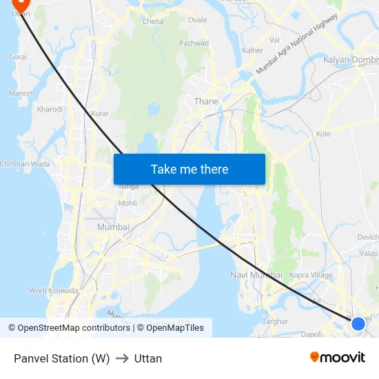 Panvel Station (W) to Uttan map