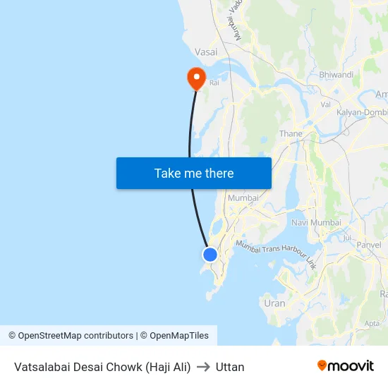 Vatsalabai Desai Chowk (Haji Ali) to Uttan map