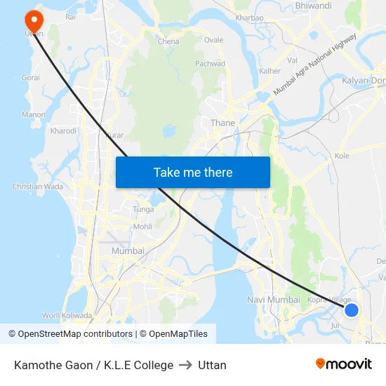 Kamothe Gaon / K.L.E College to Uttan map