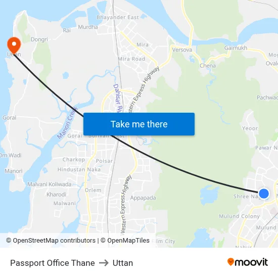 Passport Office Thane to Uttan map