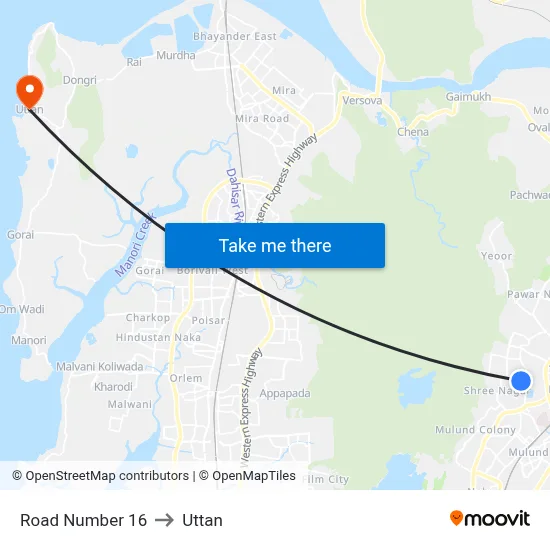 Road Number 16 to Uttan map