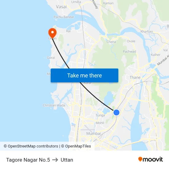 Tagore Nagar No.5 to Uttan map