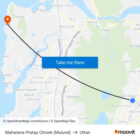 Maharana Pratap Chowk (Mulund) to Uttan map