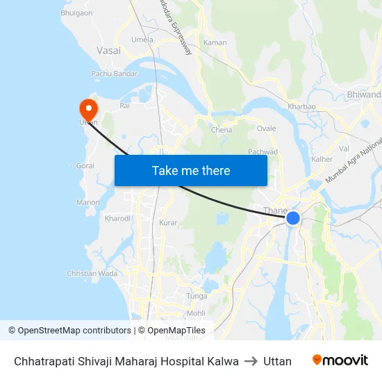 Chhatrapati Shivaji Maharaj Hospital Kalwa to Uttan map