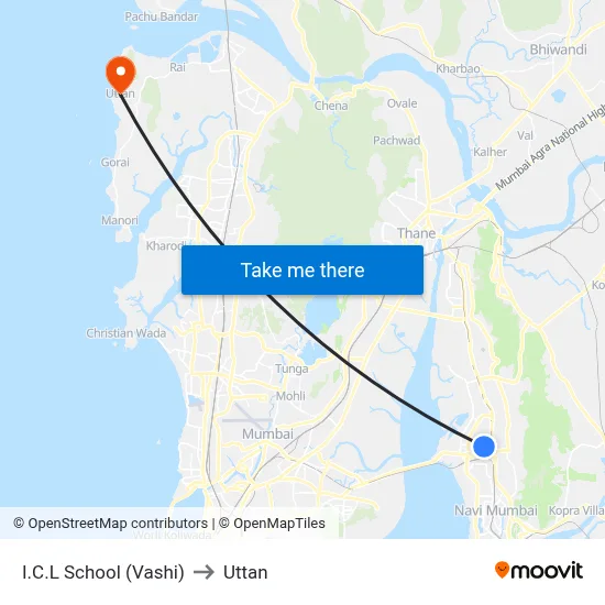 I.C.L School (Vashi) to Uttan map