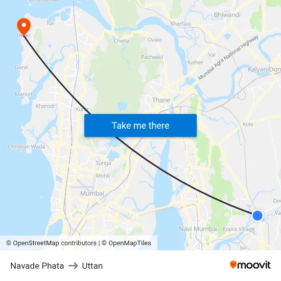 Navade Phata to Uttan map