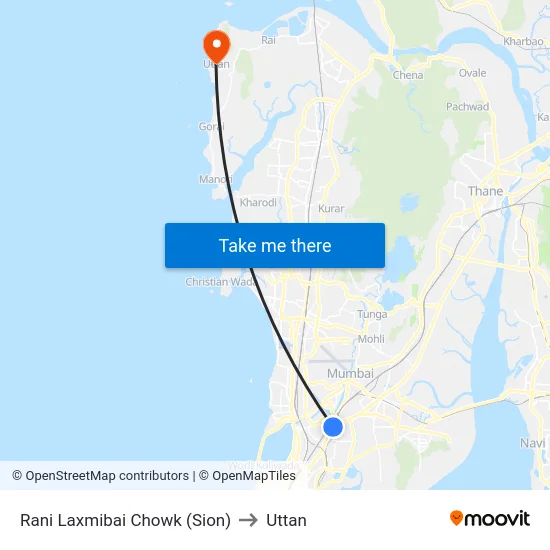 Rani Laxmibai Chowk (Sion) to Uttan map