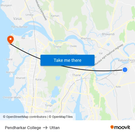 Pendharkar College to Uttan map