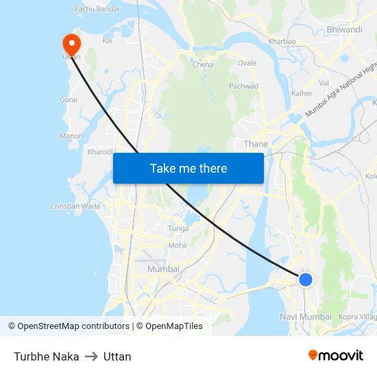 Turbhe Naka to Uttan map
