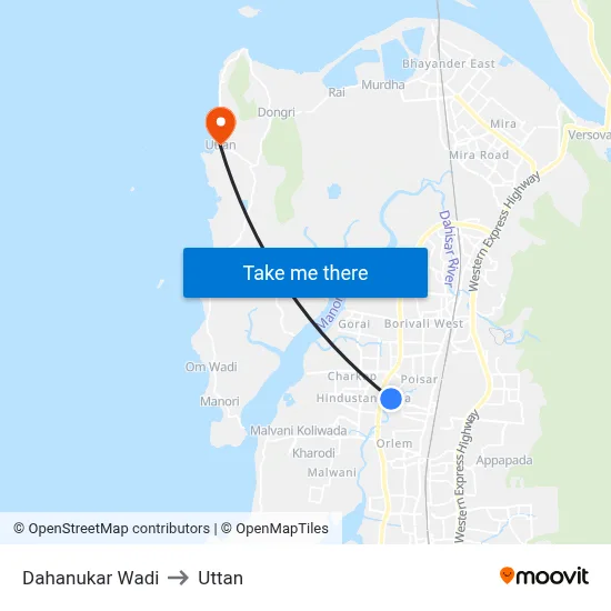 Dahanukar Wadi to Uttan map