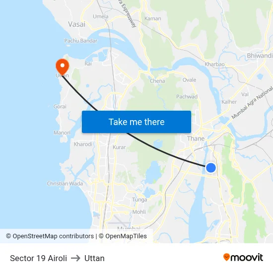 Sector 19 Airoli to Uttan map