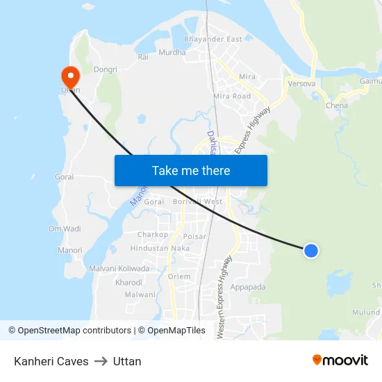 Kanheri Caves to Uttan map
