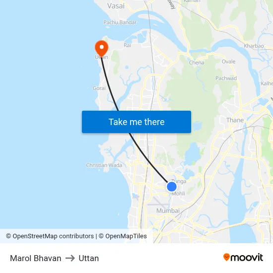 Marol Bhavan to Uttan map