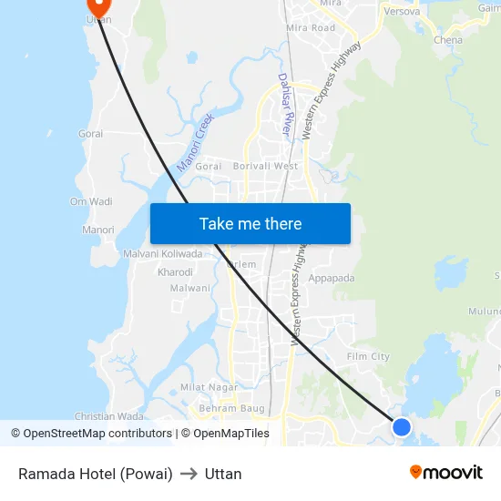Ramada Hotel (Powai) to Uttan map