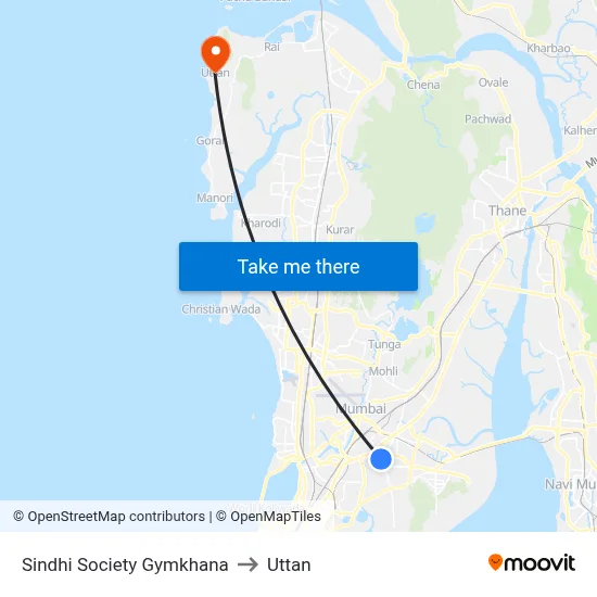 Sindhi Society Gymkhana to Uttan map