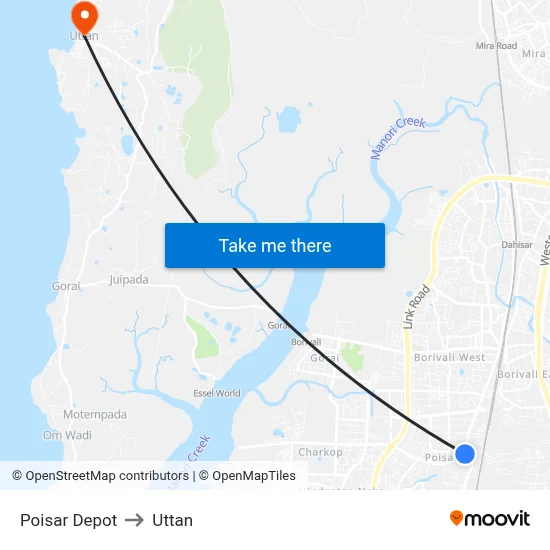 Poisar Depot to Uttan map
