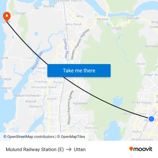 Mulund Railway Station (E) to Uttan map