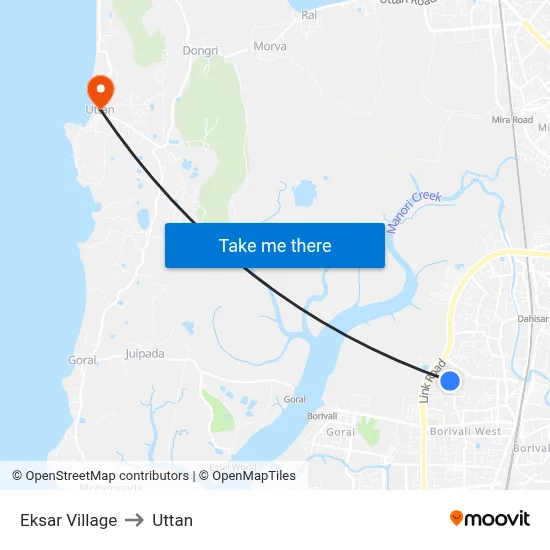 Eksar Village to Uttan map