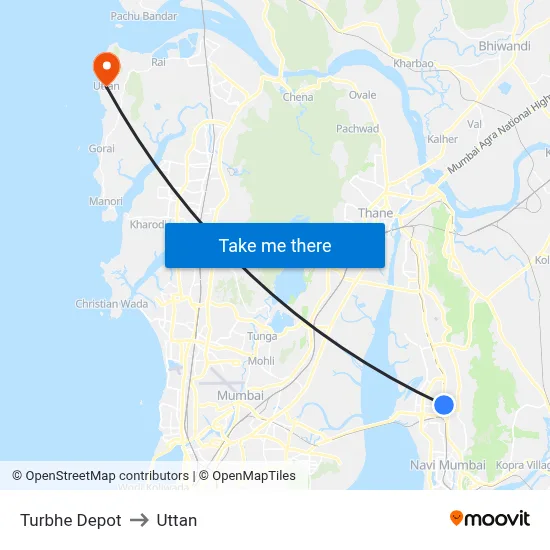 Turbhe Depot to Uttan map