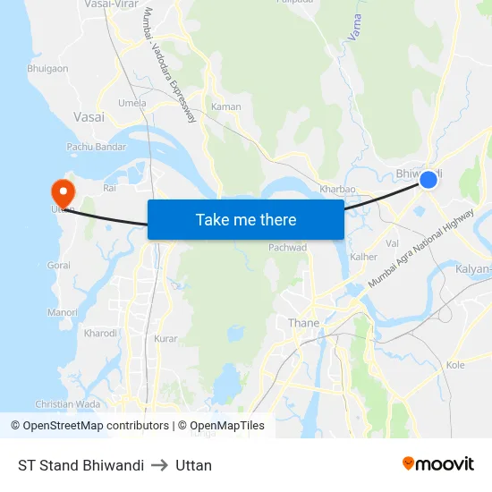 ST Stand Bhiwandi to Uttan map