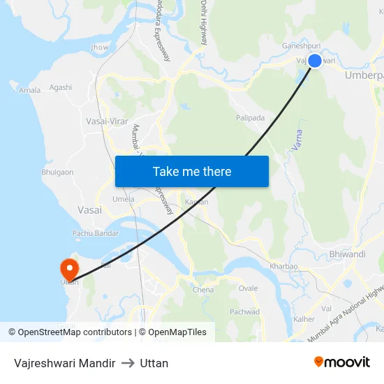 Vajreshwari Mandir to Uttan map
