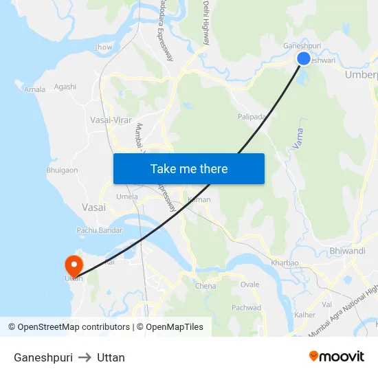Ganeshpuri to Uttan map