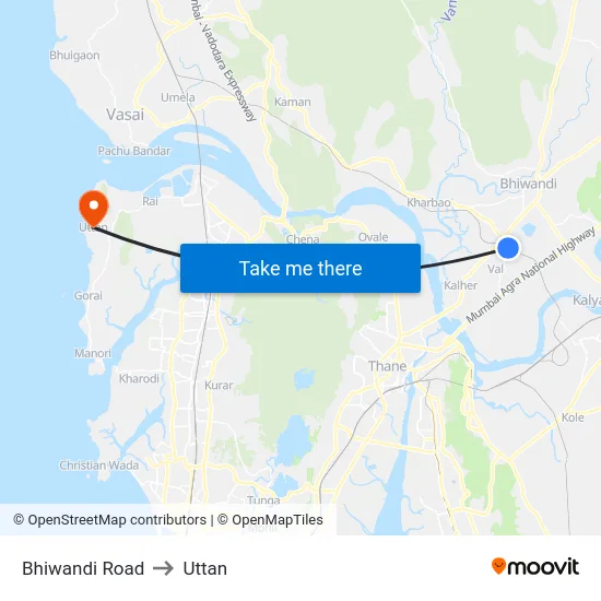 Bhiwandi Road to Uttan map