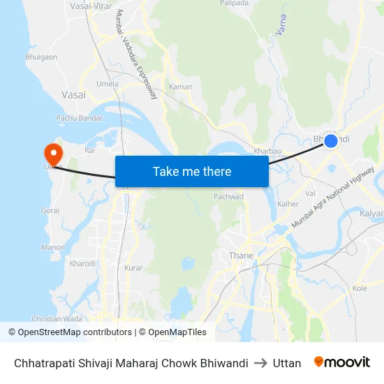 Chhatrapati Shivaji Maharaj Chowk Bhiwandi to Uttan map
