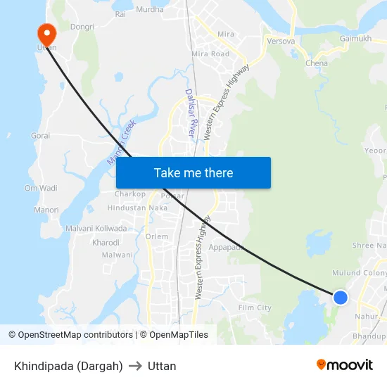 Khindipada (Dargah) to Uttan map
