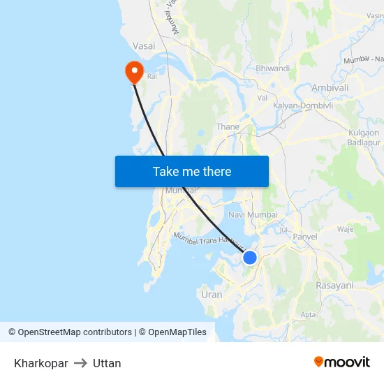 Kharkopar to Uttan map