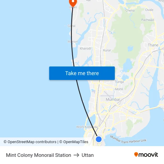 Mint Colony Monorail Station to Uttan map